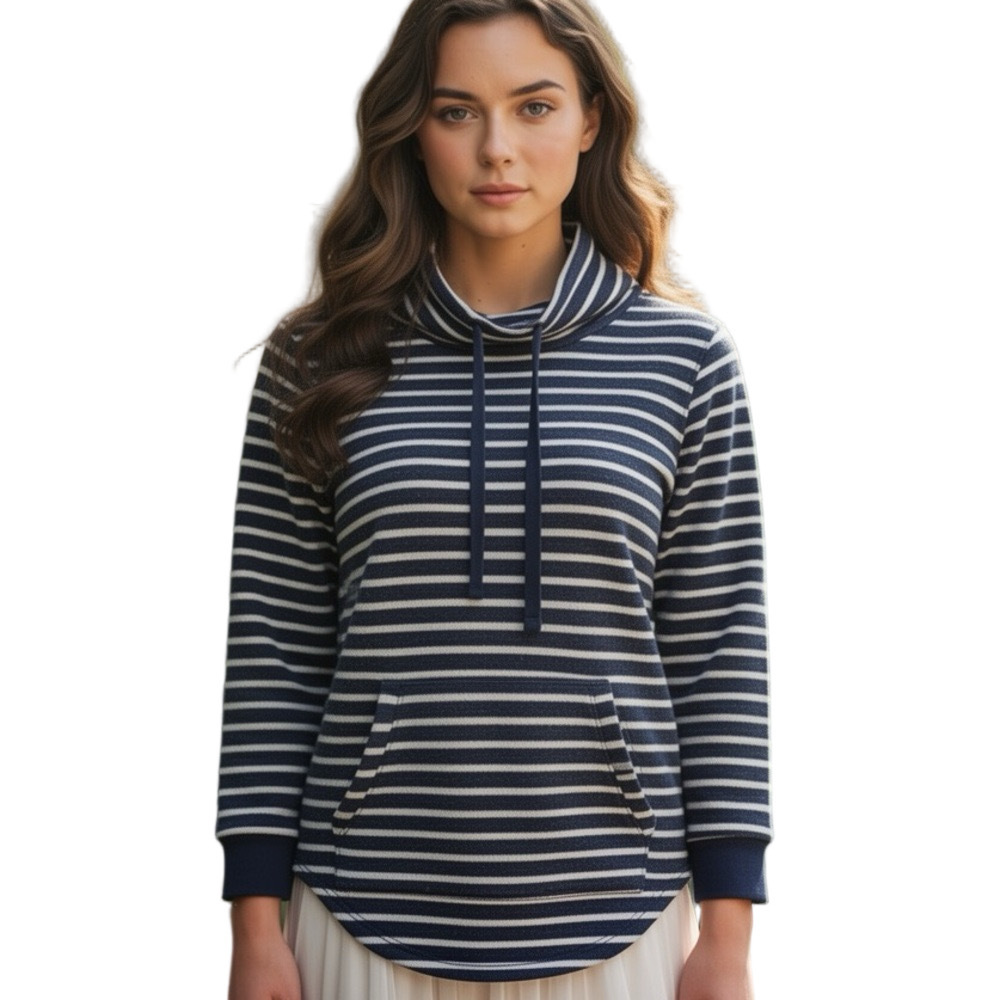 J. Crew Navy and White Striped Cowl Neck Top Size XS